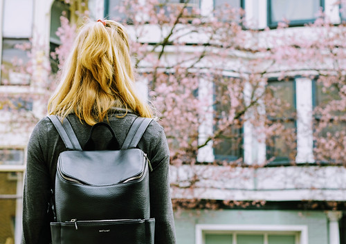 Student Looking at Building