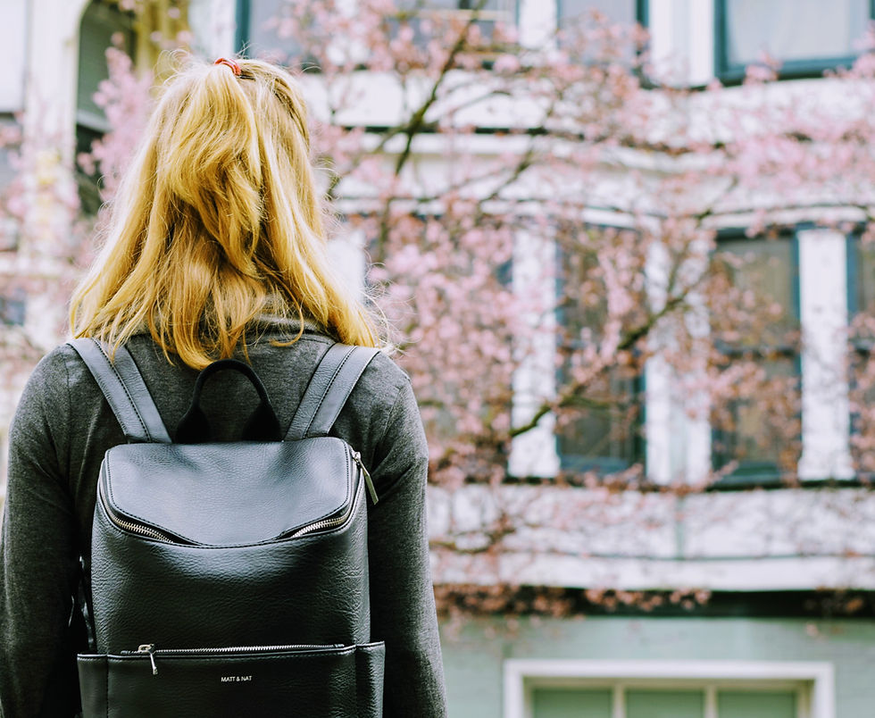 Student Looking at Building