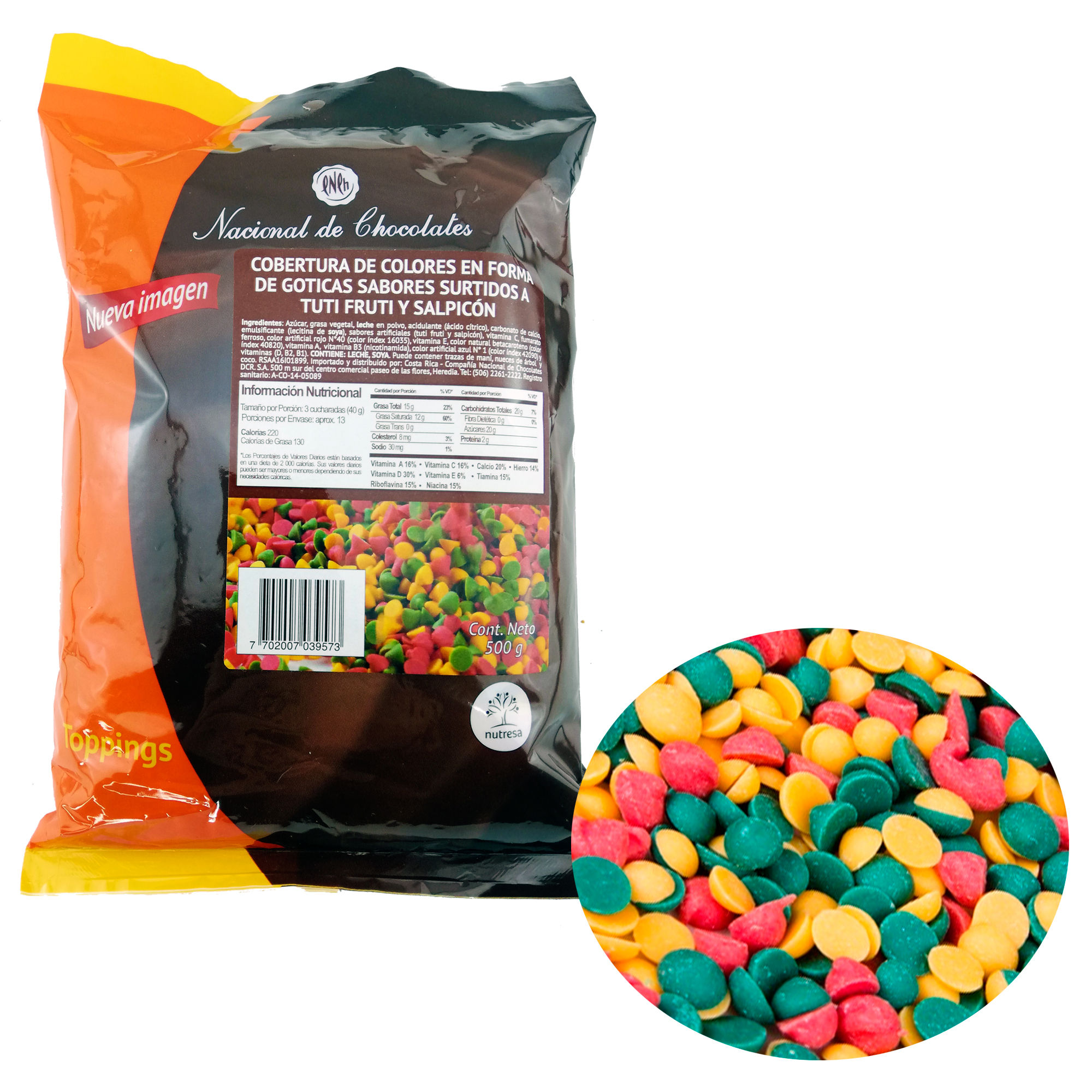 Topping Chocolate Góticas Colores Nacional De Chocolate 500g