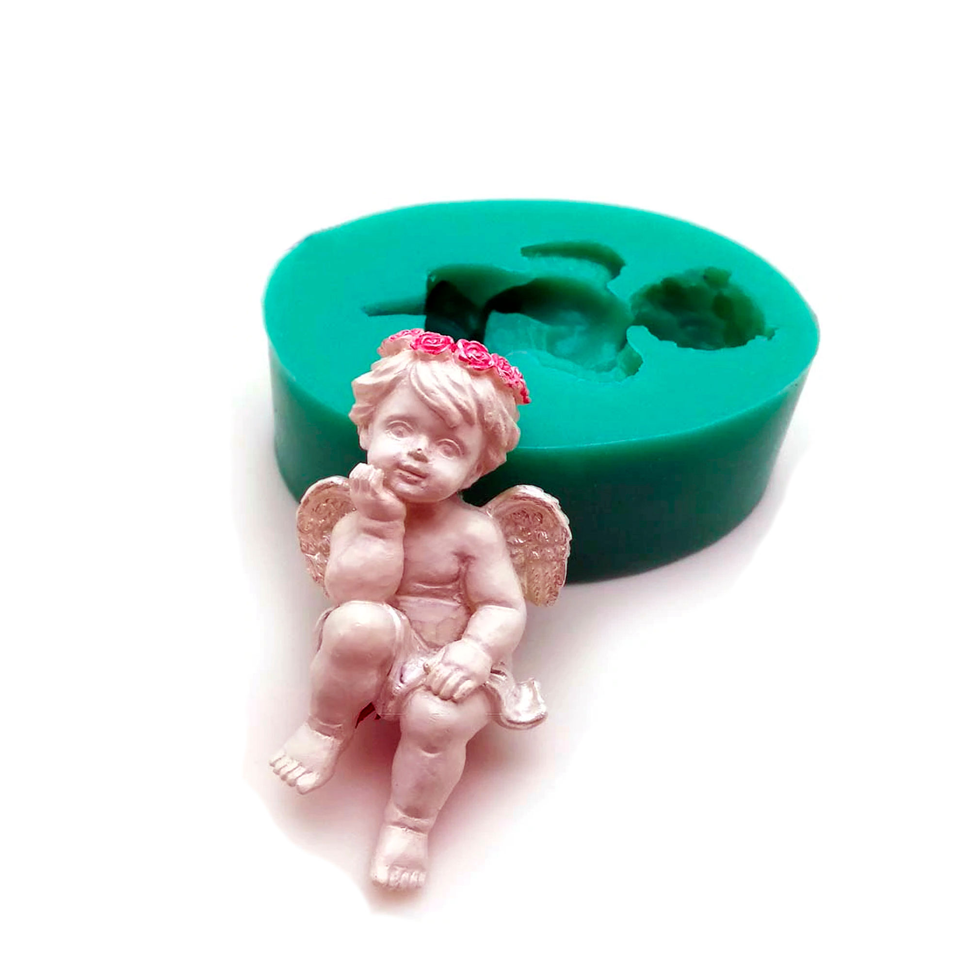 Molde Silicon Angelito Pensando Para Fondant Velas Porcelana