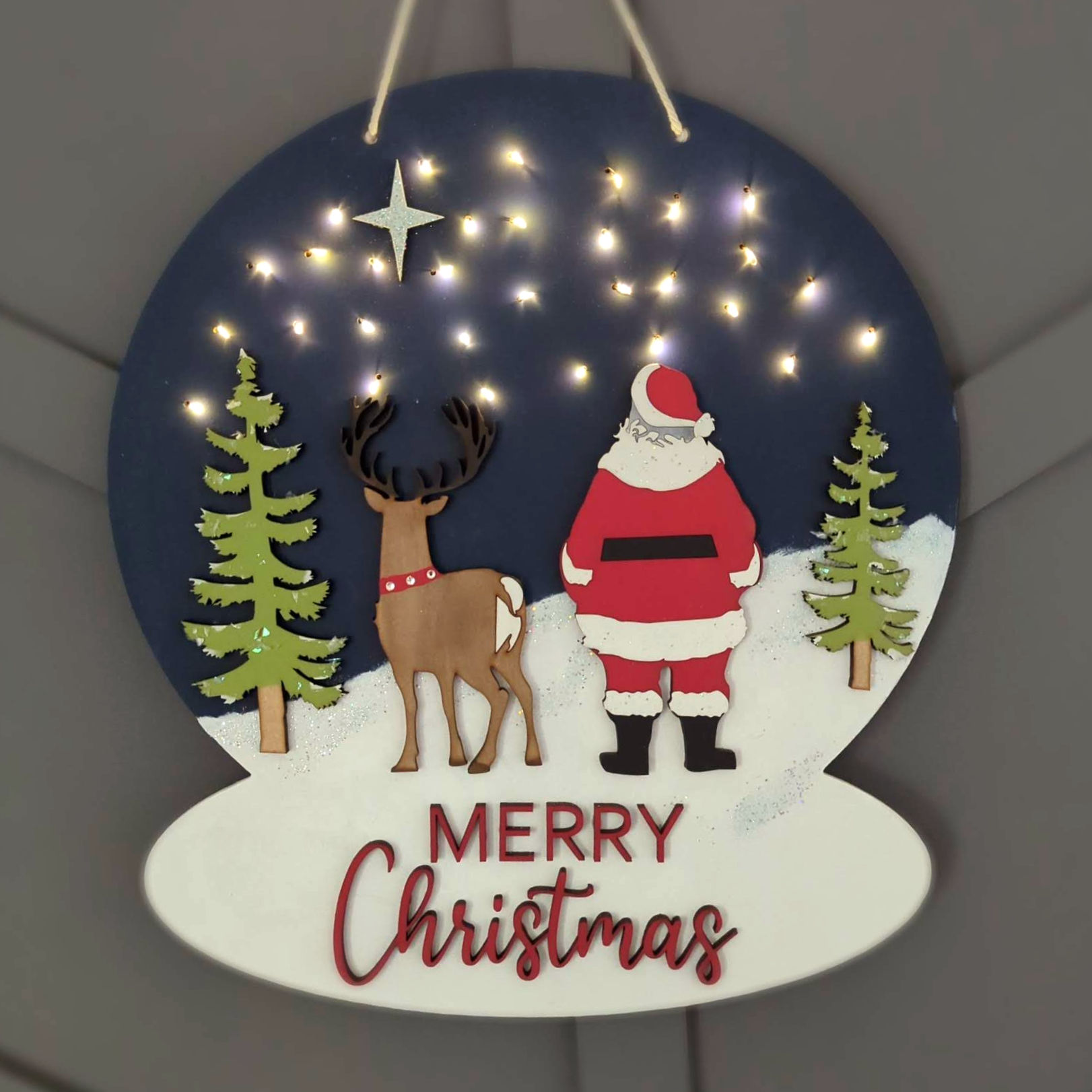 3D Lighted  DIY Sign Project "Santa / deer in woods"  18x21 globe