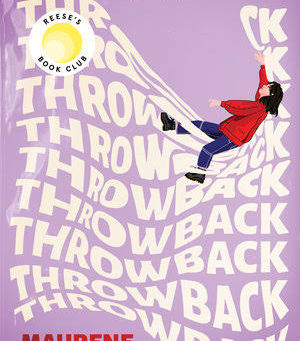 Korean girl in red shirt lying on the title's words