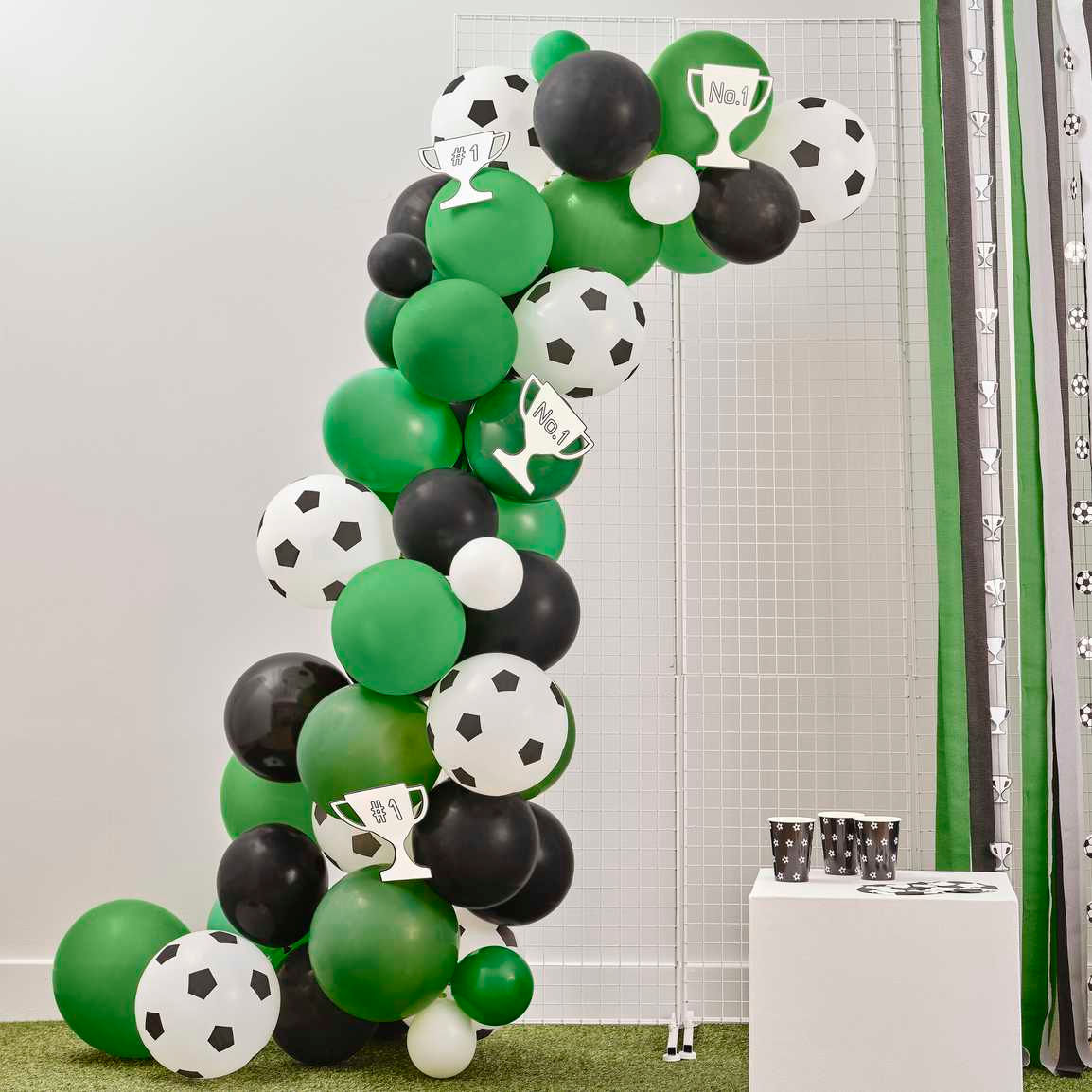 Football Balloon Arch with Card Trophy Decorations - 70 Balloons