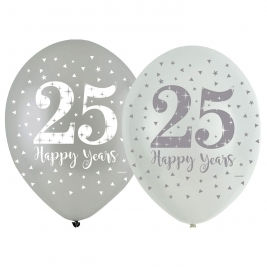 Sparkling Silver Anniversary 11" Latex Balloons - 6pk