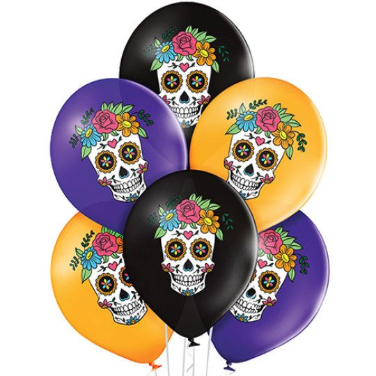 Sugar Skulls 12" latex Balloons - 6pk