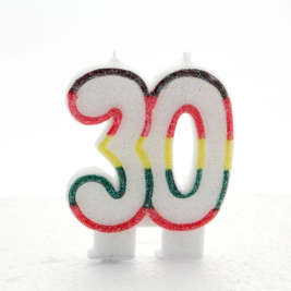 Multi Coloured Glitter number 30 Birthday Candle