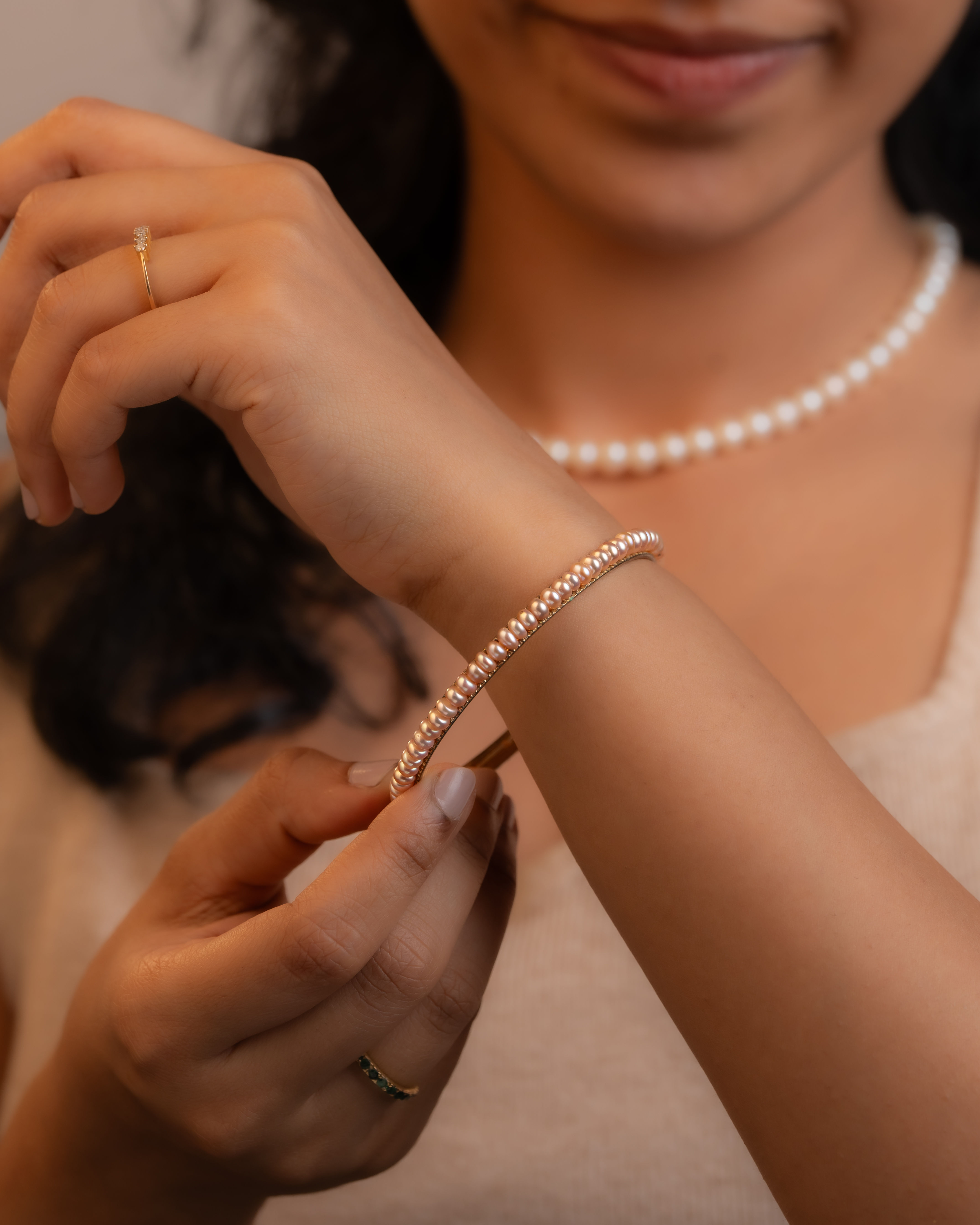 Pink Button Pearl Bangle