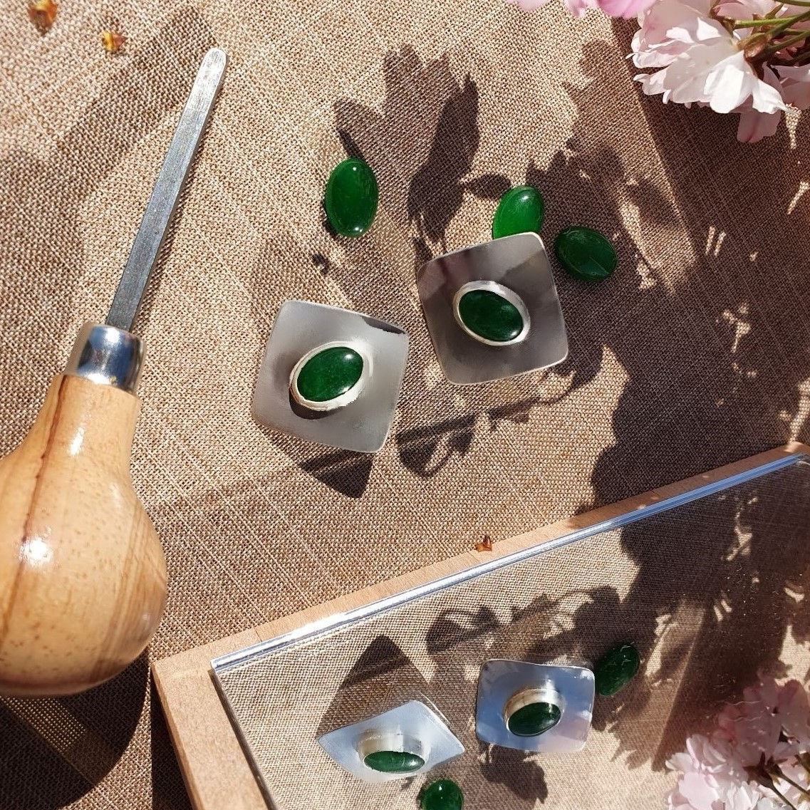 Boucles d'oreilles argent et Agates vertes