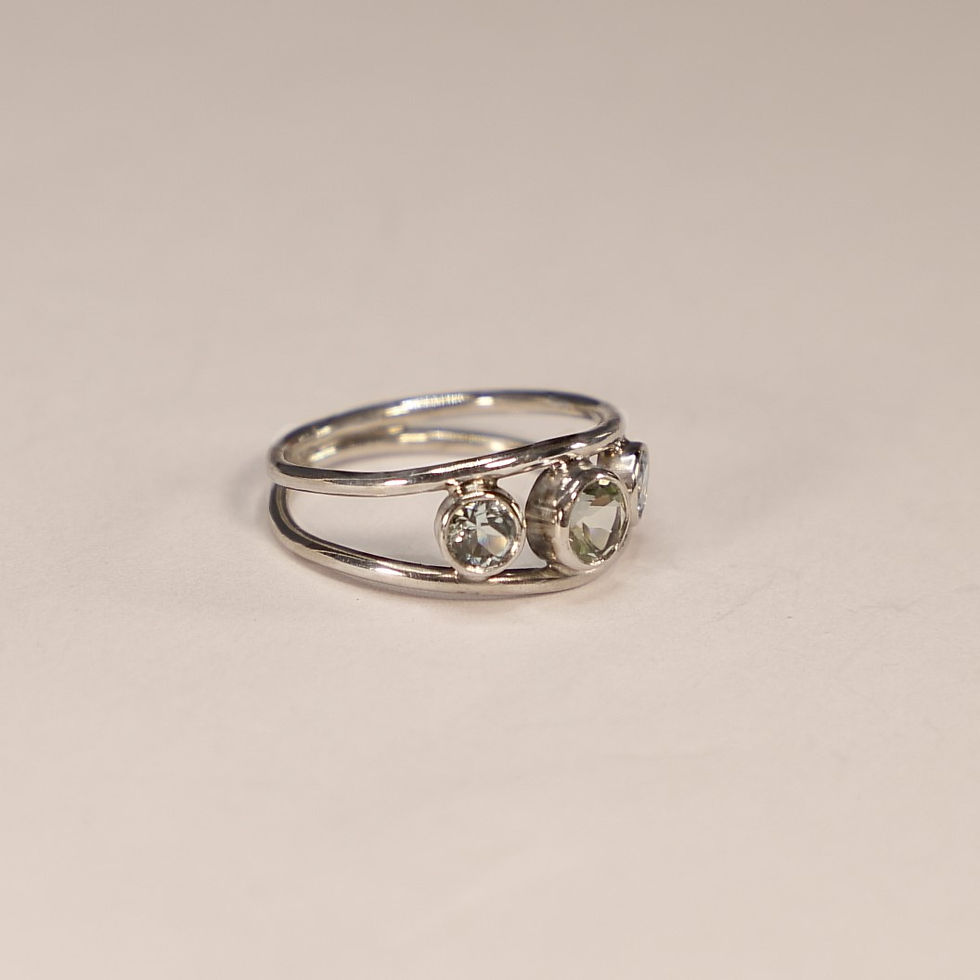 Miniature : Bague argent, prasiolite et aigues-marines
