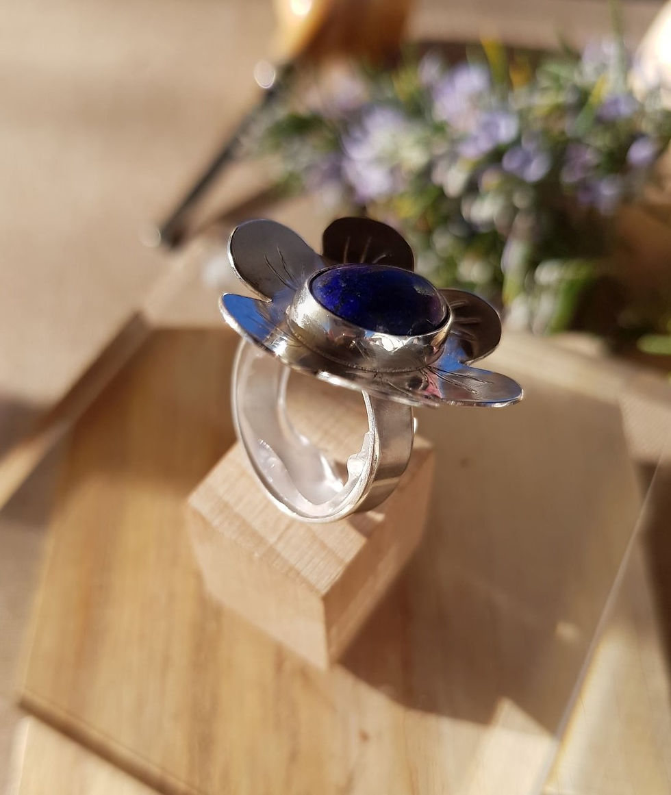 Miniature : Bague fleur Argent et Lapis Lazuli