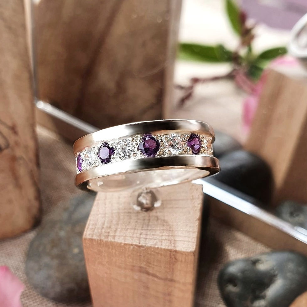 Miniature : Bague argent, améthyste et topazes blanches
