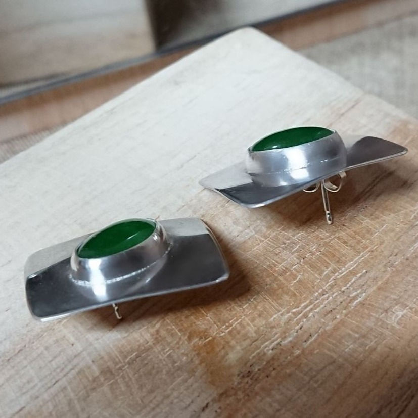 Miniature : Boucles d'oreilles argent et Agates vertes
