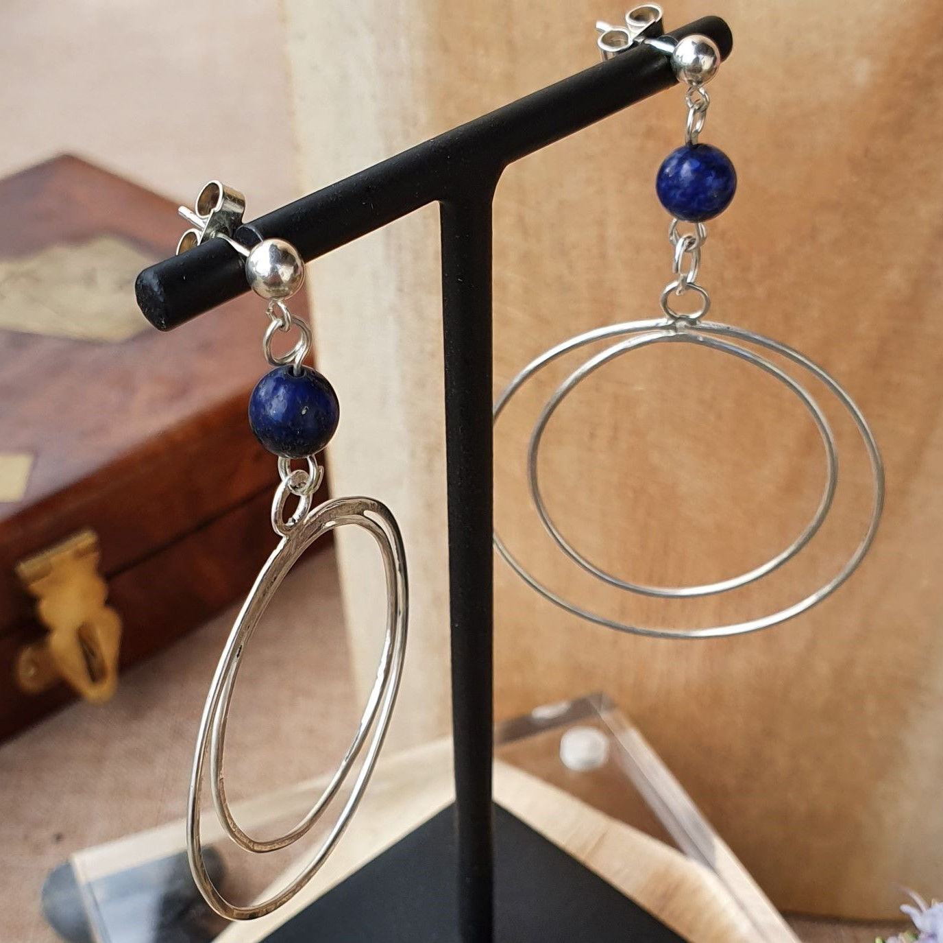 Doubles créoles argent et Lapis lazuli