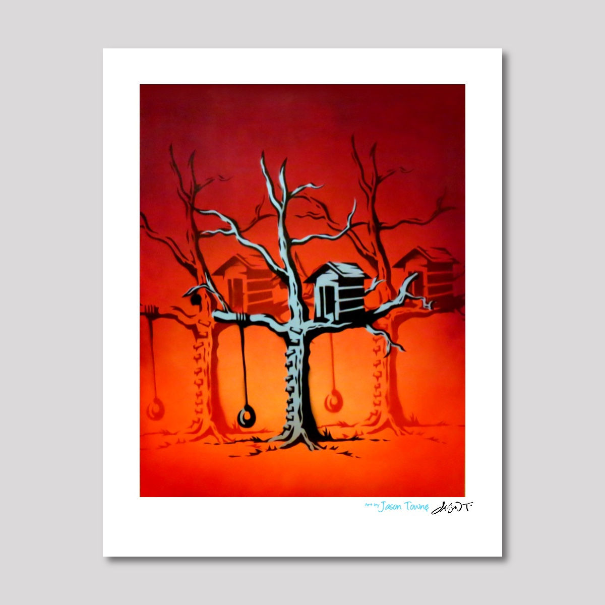 Tree House Orange Blue Print 11x14
