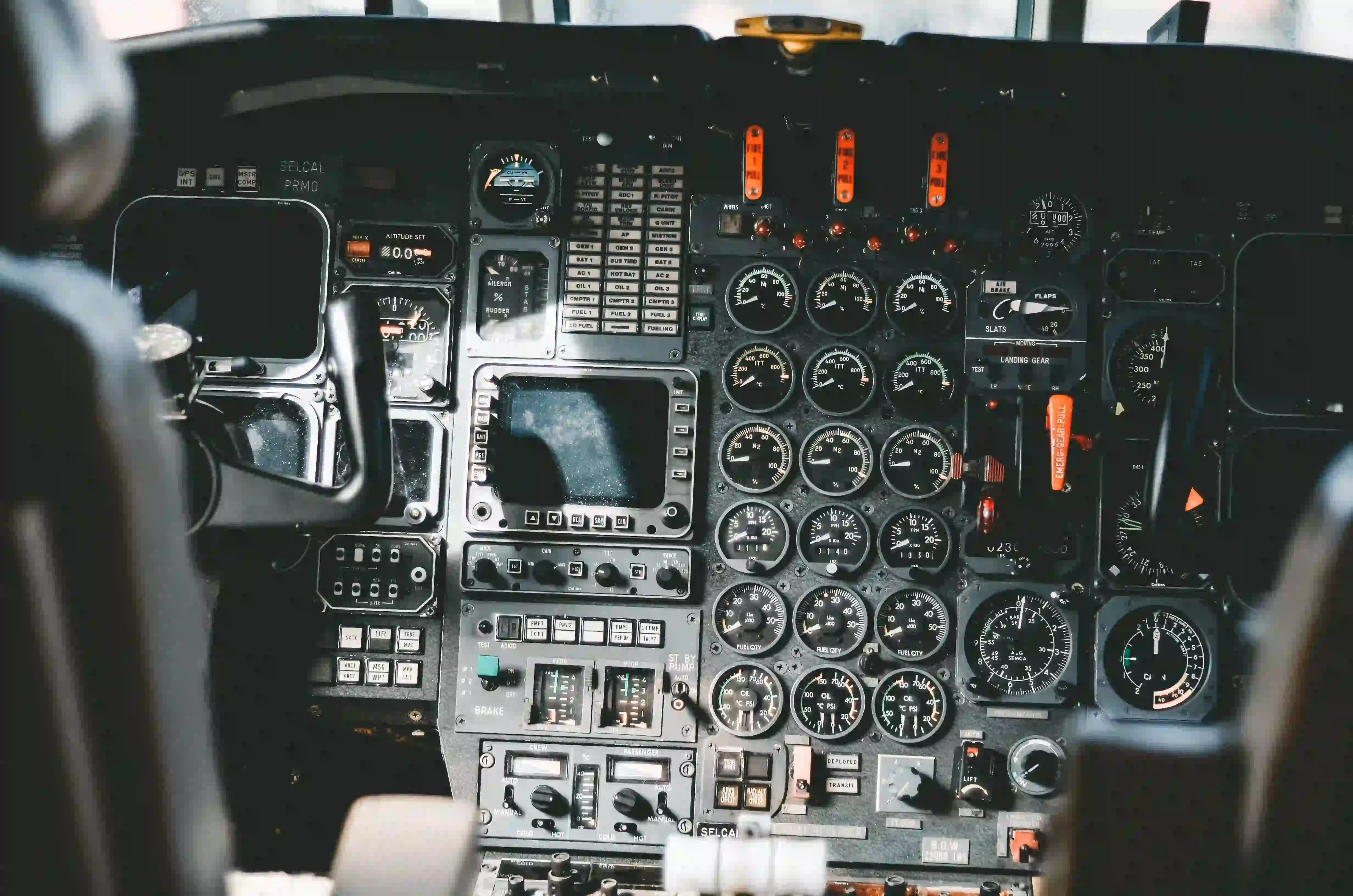 Cockpit View of Big Airplane Instruments