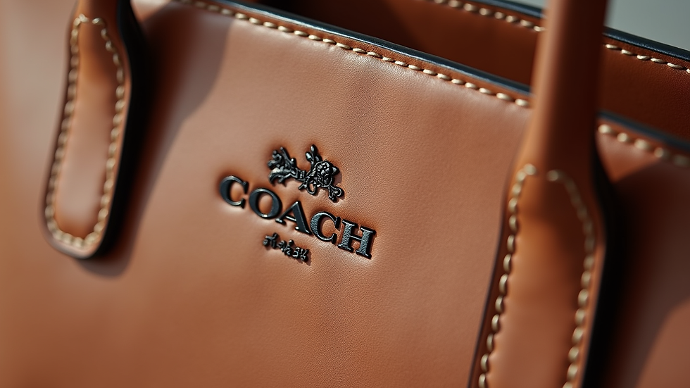 Close-up view of a Coach tote bag with detailed stitching and logo
