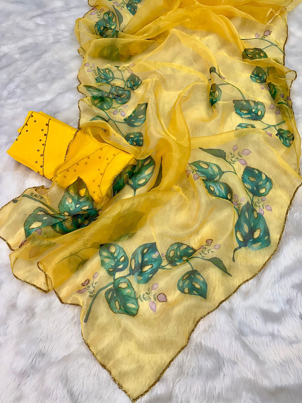 Thumbnail: Yellow Pure soft organza silk saree