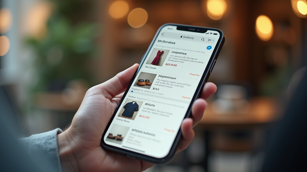 Close-up view of a smartphone showing personalized product recommendations on an e-commerce app