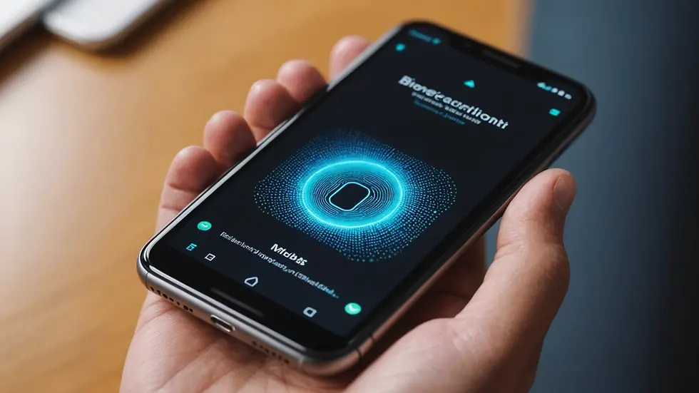 Close-up view of a mobile device with biometric authentication