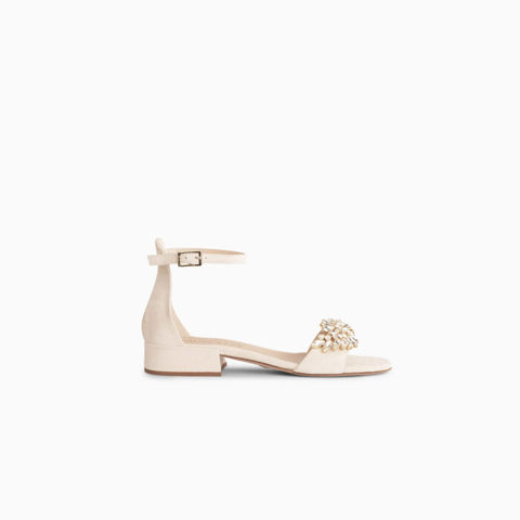 Flacher Brautschuh in ivory mit Kristallen