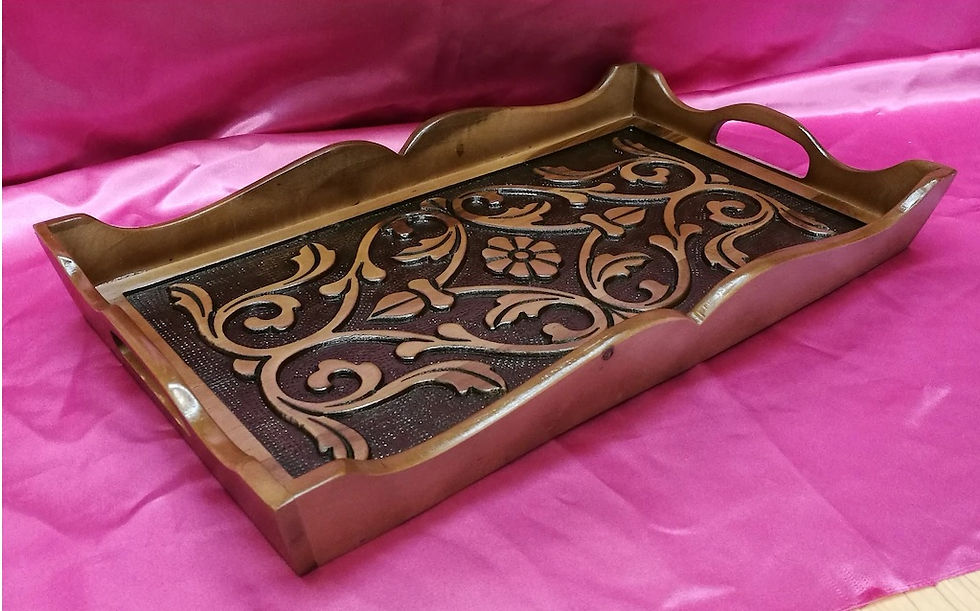 Thumbnail: HAND CARVED TEA COFFEE SERVING TRAY PURE FULL OF WALNUT TREE