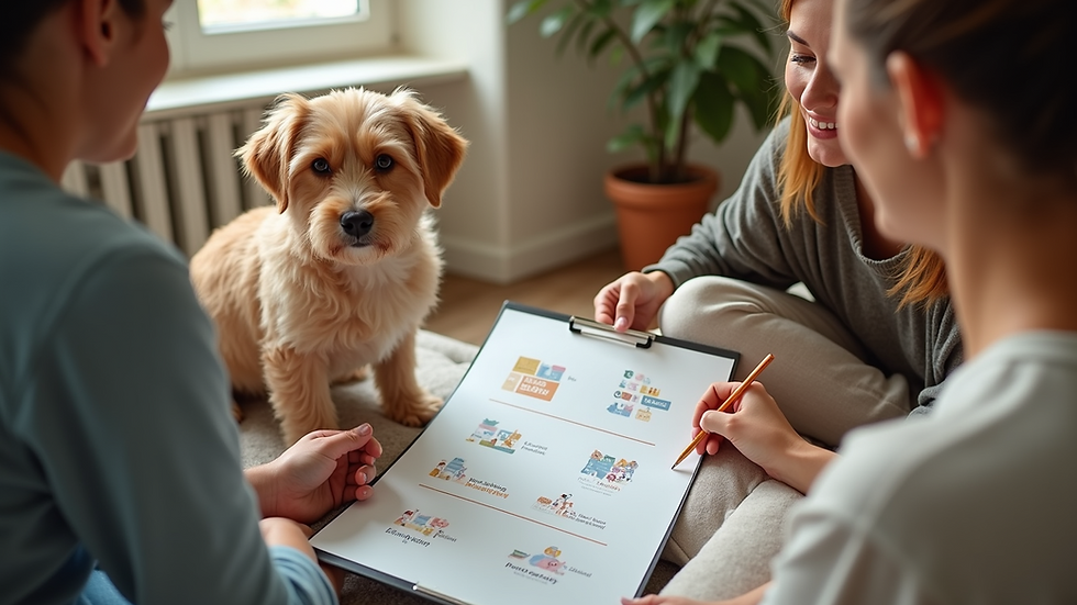 High angle view of a pet brand video marketing team planning a shoot
