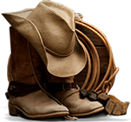 ABSW logo featuring a cowboy hat, boots and lasso, which reflects the western character of the Alberta SouthWest region