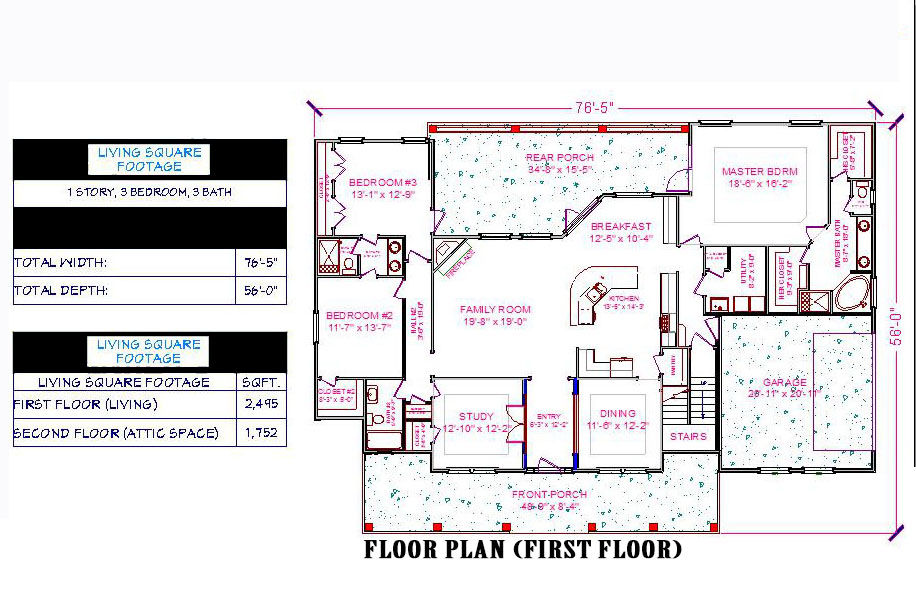 Thumbnail: HOUSE PLAN-CD-225- 1 STORY, 3 BEDROOMS,3 BATH, 2,495 SQFT.