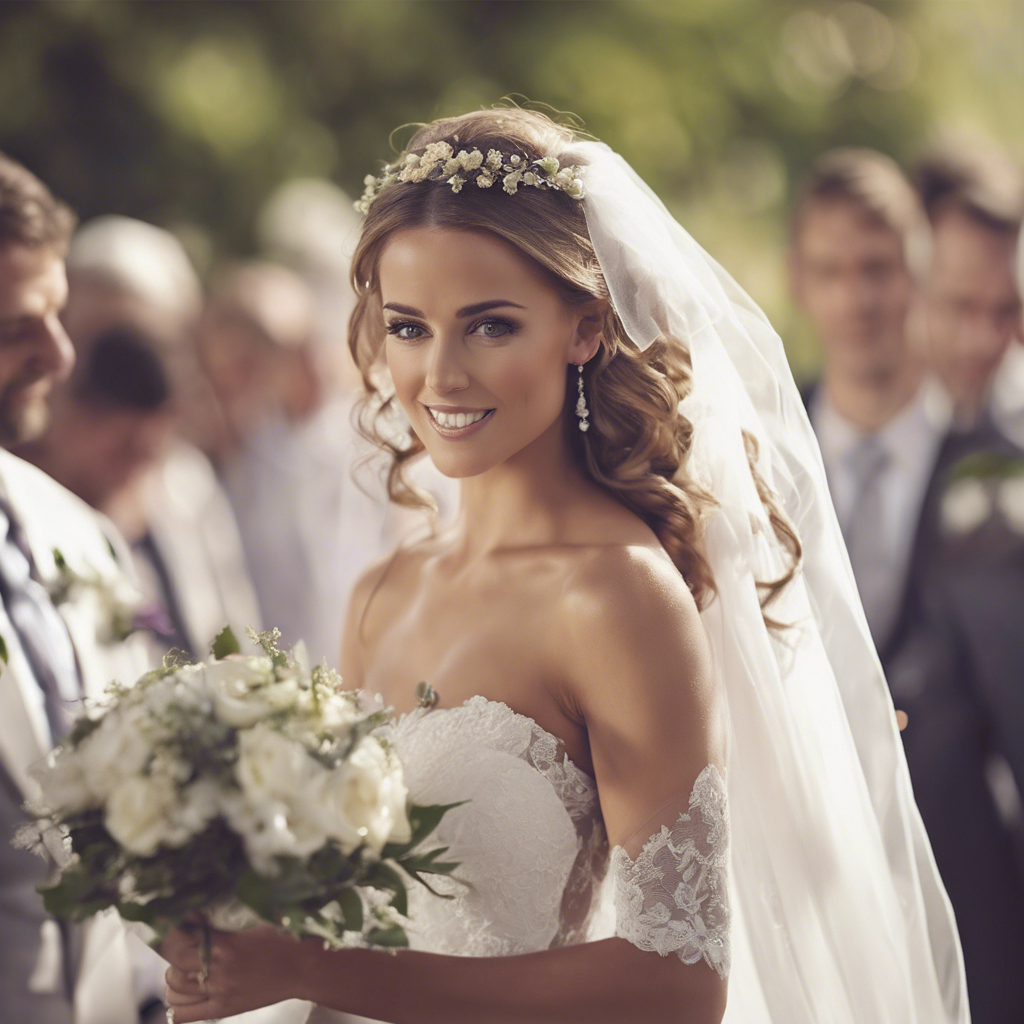 A bride looks into camera