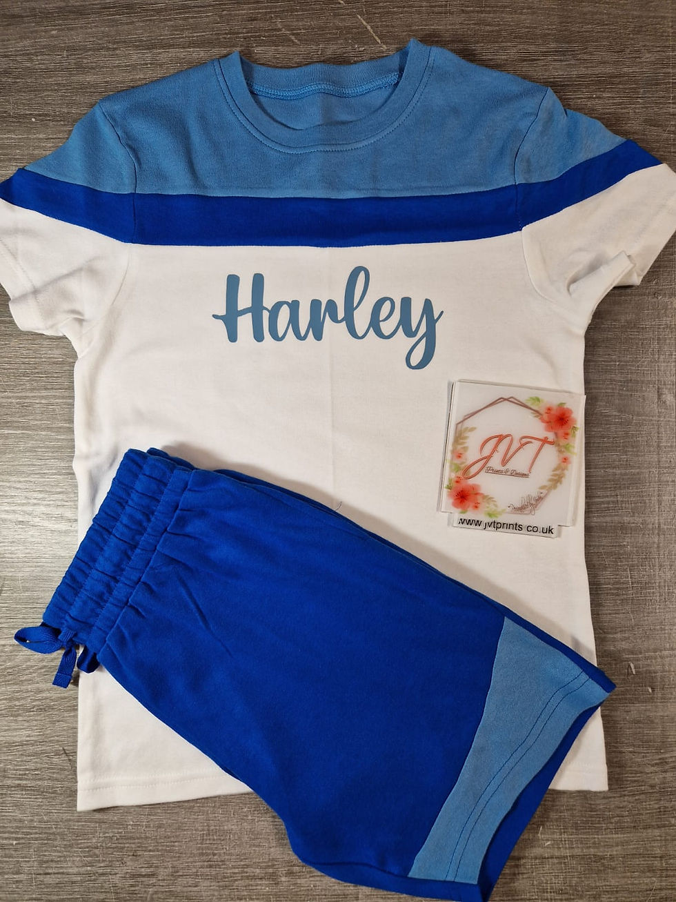 Custom shorts set in blue/white