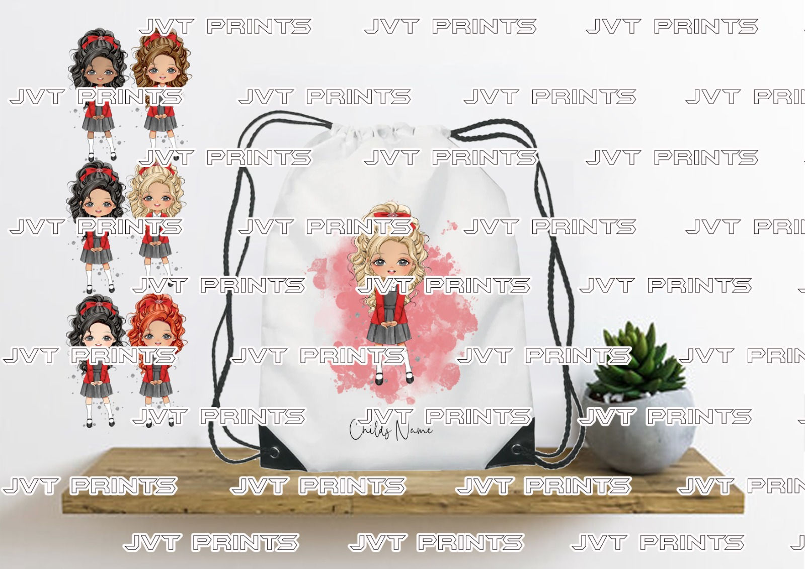 Girls Drawstring P.E Bag - Red Cardigan