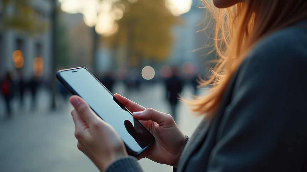 Eye-level view of a person using a smartphone to engage with social media