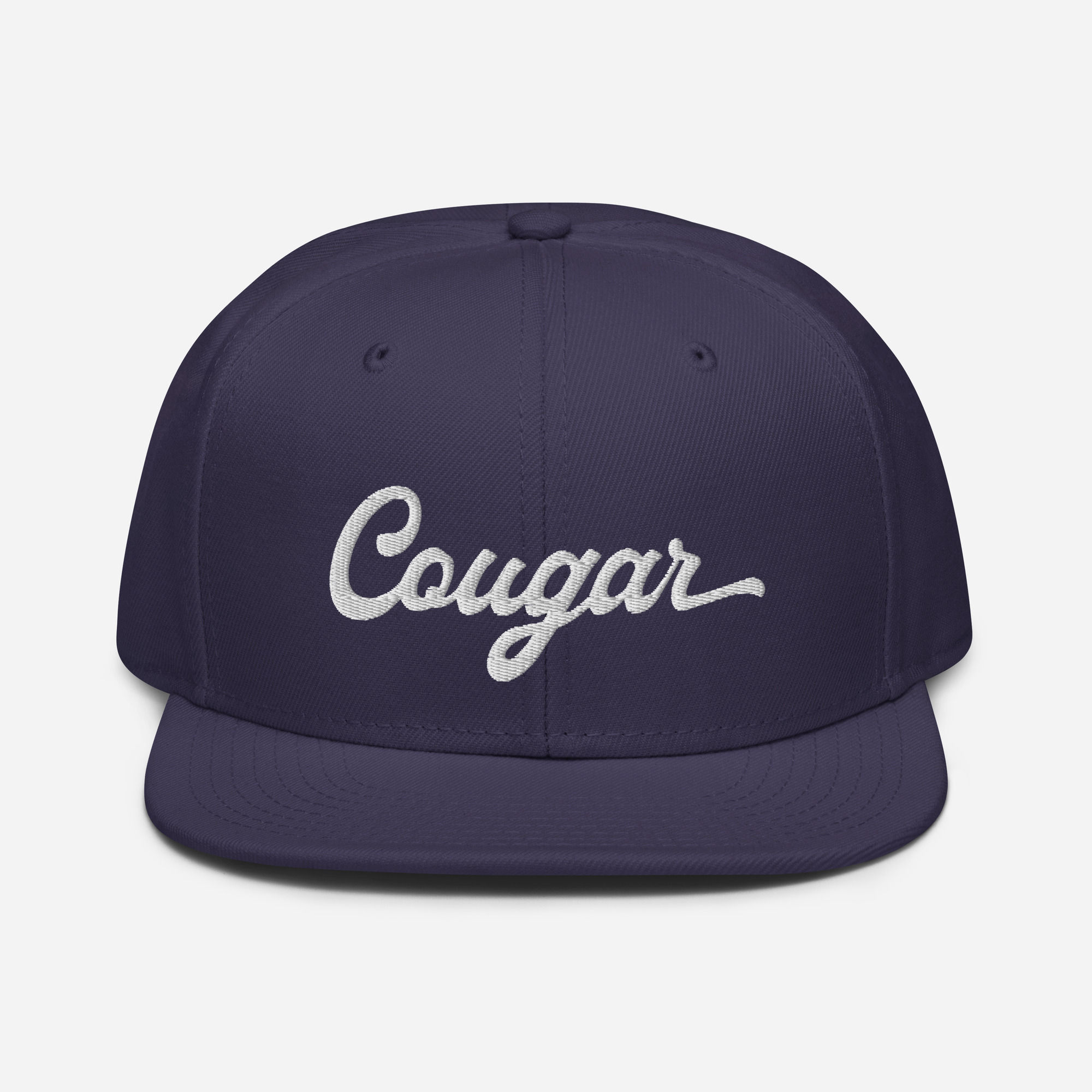 Cougar Script Navy with White Snapback Hat