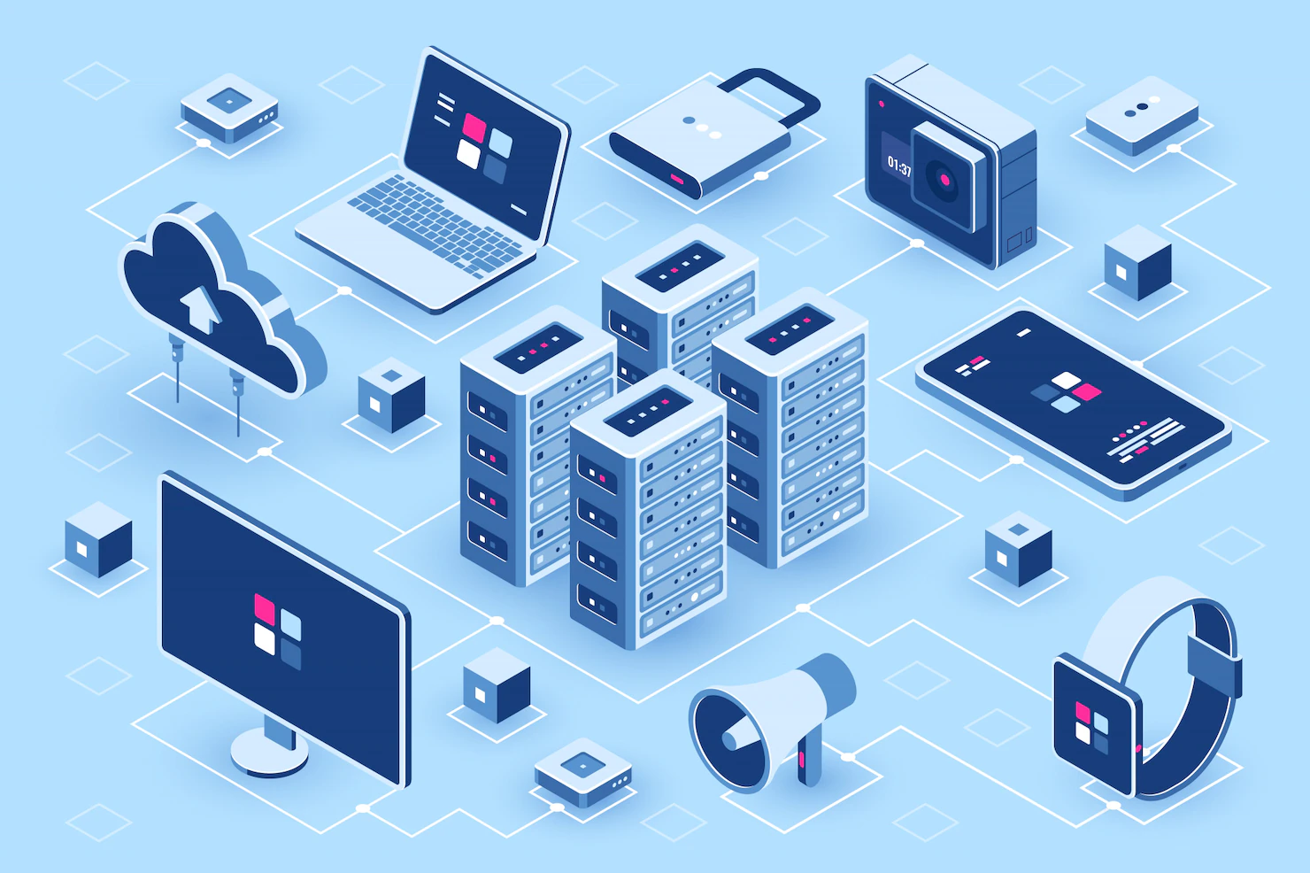 computer-technology-isometric-icon-server-room-digital-device-set-element-design-pc-laptop
