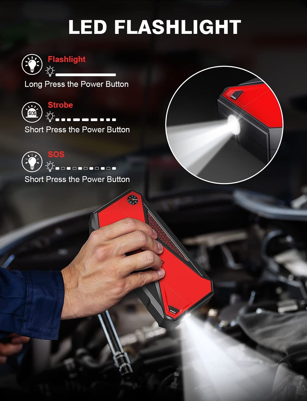 Thumbnail: DBPOWER Car Jump Starter, 1600A Peak 18000mAh Portable Power Pack for Up to 7.2L