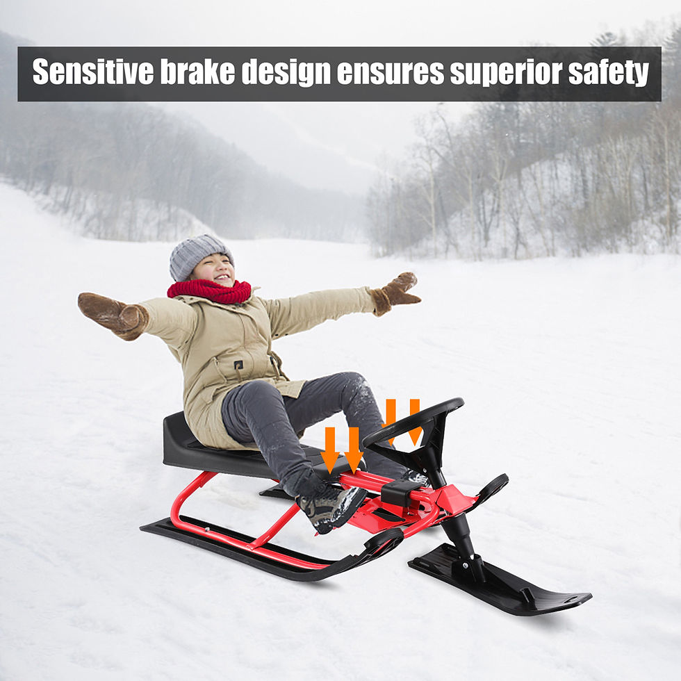 Thumbnail: Snow Racer Sled, Steering Ski Sled Slider with Steel Frame, Pull Rope & Twin Bra