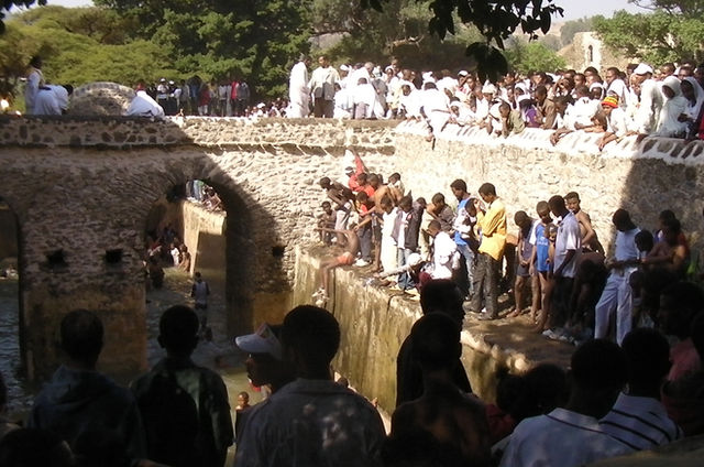 Pilgrims at Fasilides Bath during Timkat