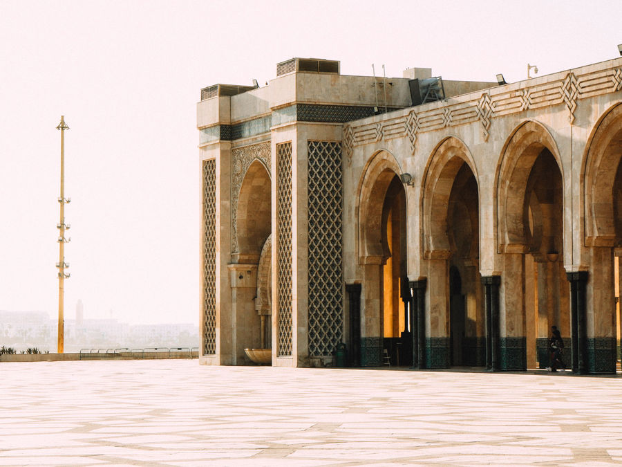 Beautiful arches and architecture of Hassan II Mosque in Casablanca, Morocco.