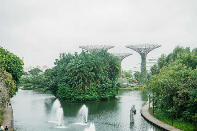 Gardens by the bay with supertree grove and lake