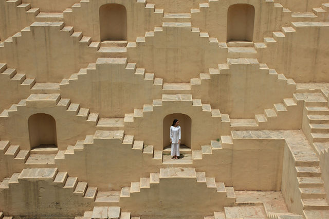 The stepwell's interlocking stairs