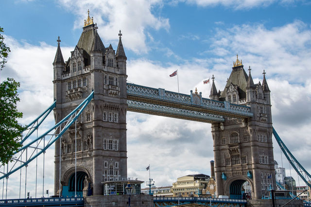 A stunning view of the famous Tower Bridge in London with clear skies.