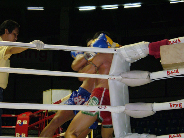 Muay Thai bout at Rajadamnern Stadium