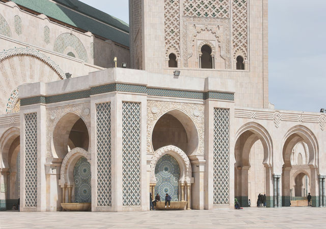 Discover the intricate details of Hassan II Mosque's architecture in Casablanca, Morocco.