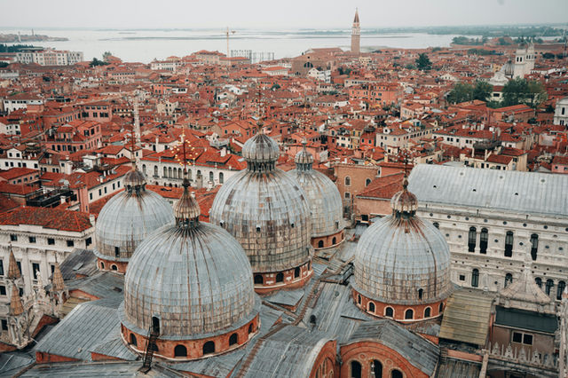 Domes of st. mark's basilica overlooking venice
