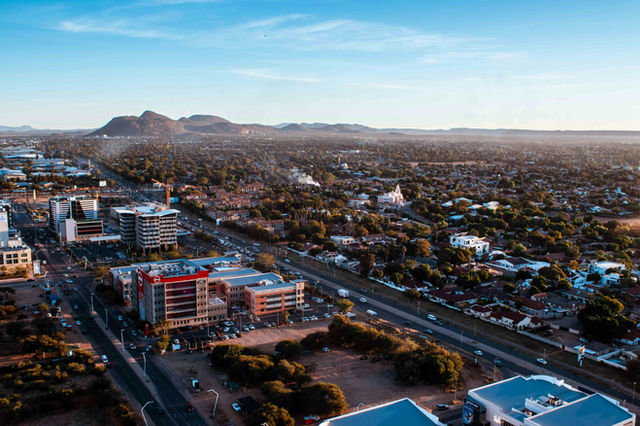 Overview of the Central Business District in Gaborone, the capital city of Botswana.