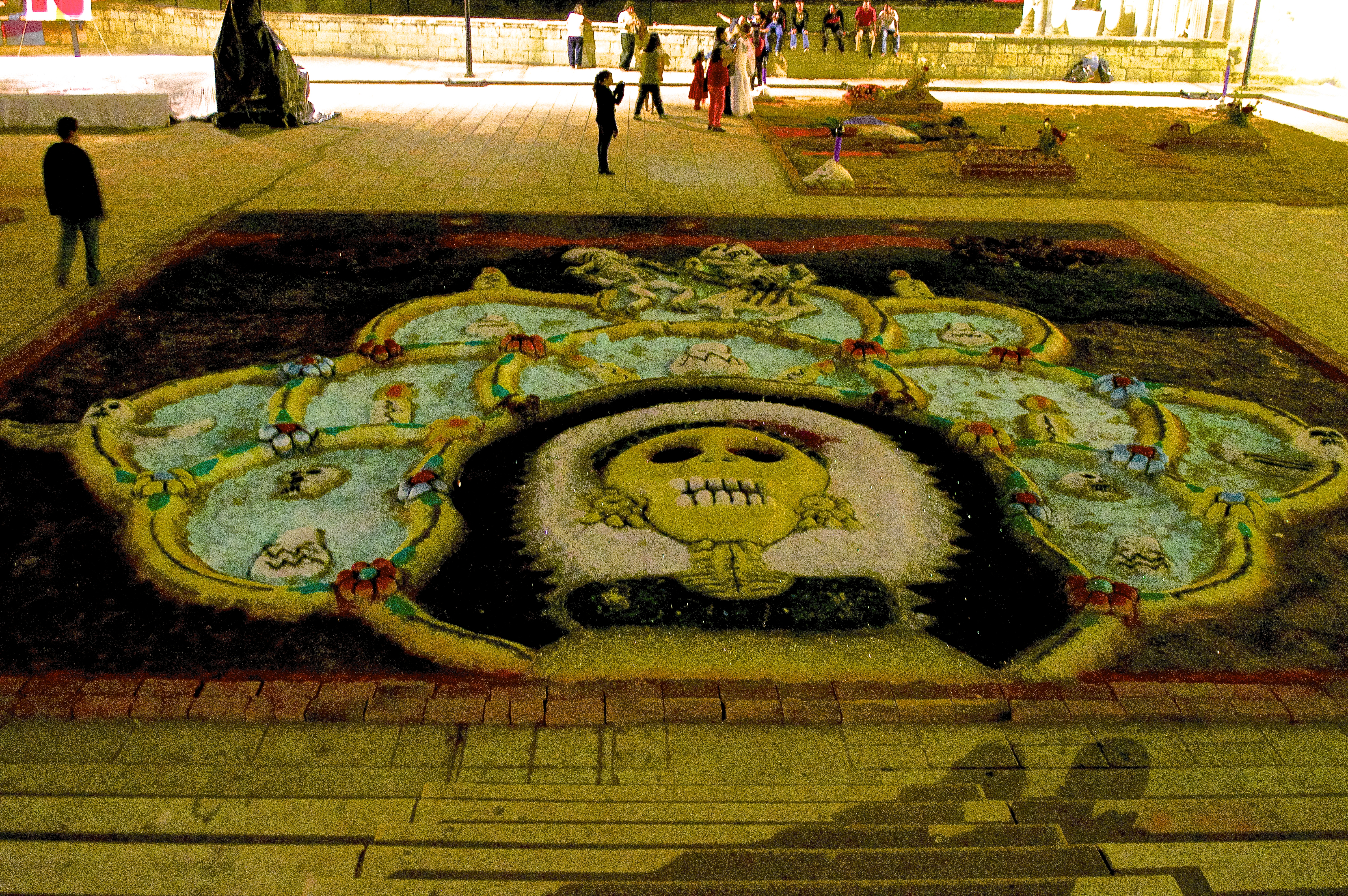 Sand carpet offerings for Day of the Dead in Oaxaca