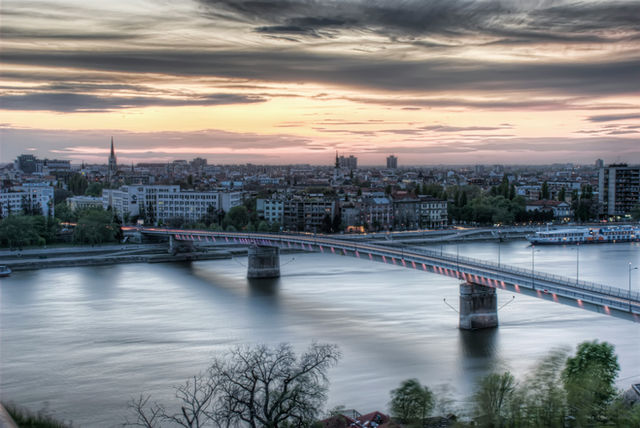 Bracketing, then merging into HDR. View of a Danube river and Novi Sad, for Petrovaradin fortress.