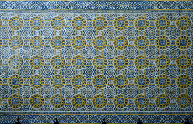 Glazed tiles (Azulejos) in the sacristy of the Igreja da Nossa Senhora da Assunção, Elvas, Portugal