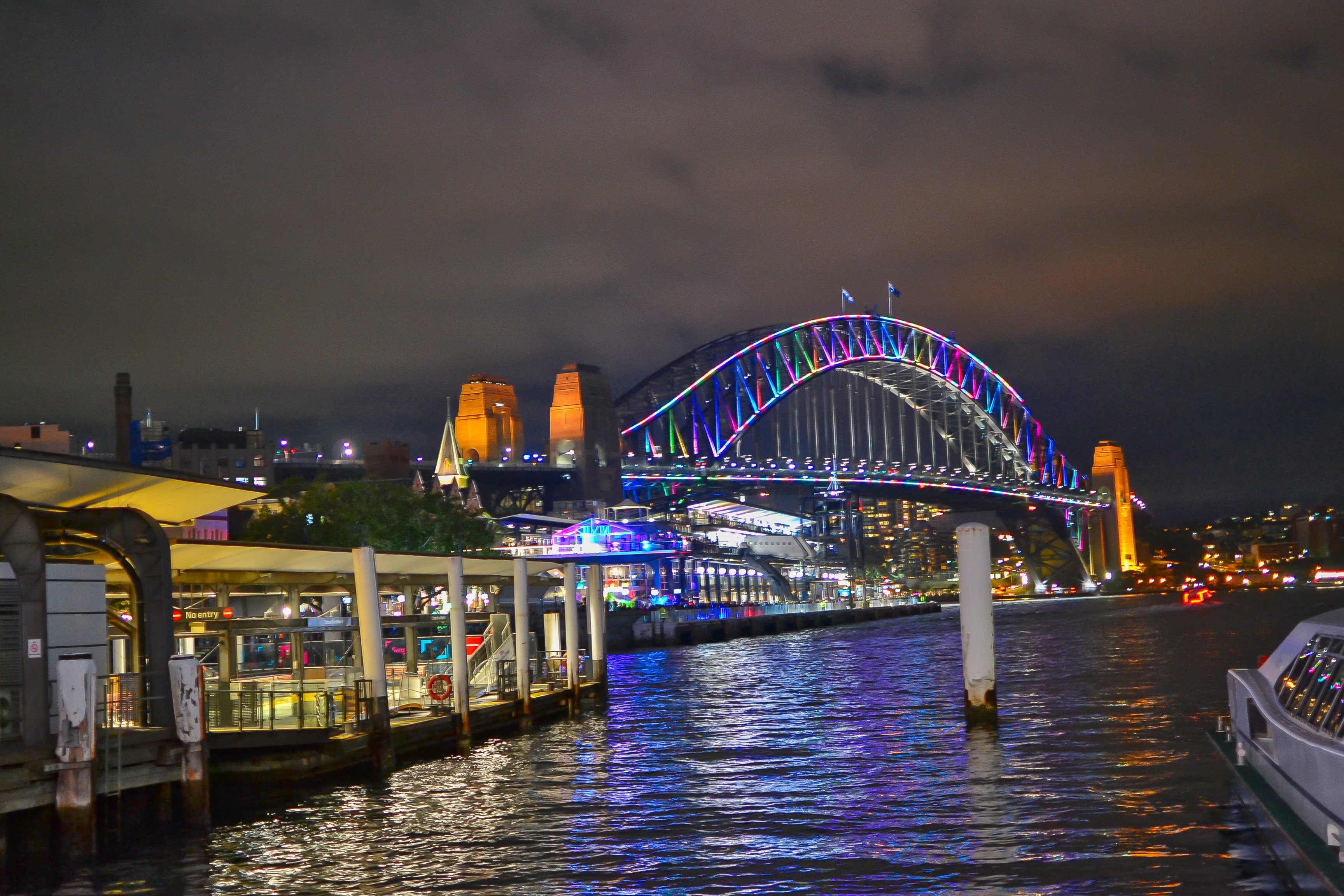 Sydney Harbour Bridge lit during Vivid Sydney