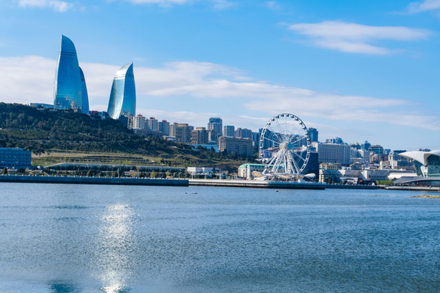 Baku, azerbaijan skyline with the flame towers.